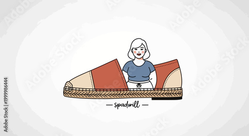 Illustration of a woman inside a large espadrille shoe.