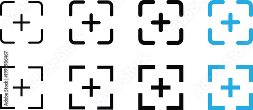 Set of focus or target crosshair icons in various styles, including rounded and sharp corners
