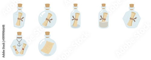 Message in a Bottle Collection with Paper Scrolls