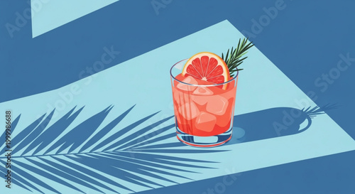 Refreshing grapefruit cocktail with rosemary garnish cast in dramatic shadow perfect for summer drinks and beverage advertising