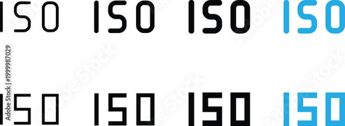 Iso photography settings icons set with rounded and sharp font styles