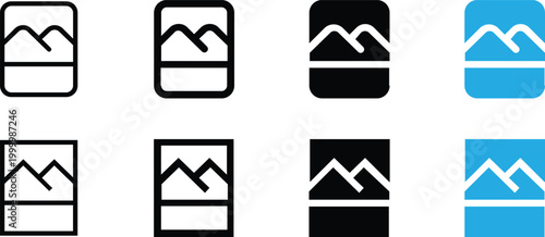 Landscape photo icons in various styles outline, bold, solid, and colored, with rounded and sharp corners