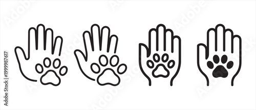 Foto Human Hand and Animal Paw Print Icon Set