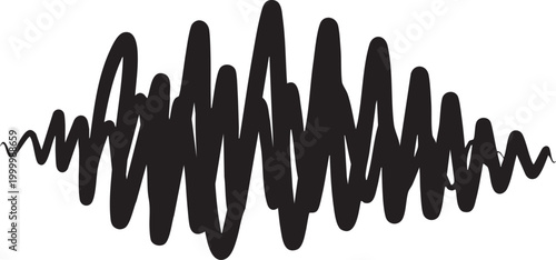 Sound wave, audio signal, black squiggly line, waveform, vector graphic