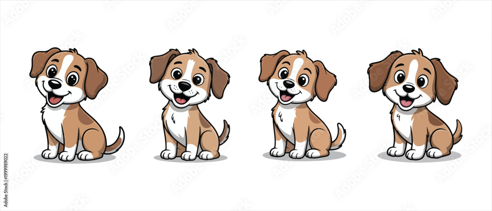 Obraz premium Cute Cartoon Puppy Characters Vector Illustration for Children and Pet Design Projects.
