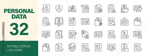 Personal Data icon set. Editable line icons. Vector illustration.