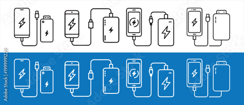 Smartphone and Power Bank Charging Icons Set. for Mobile Battery and Technology Concepts.