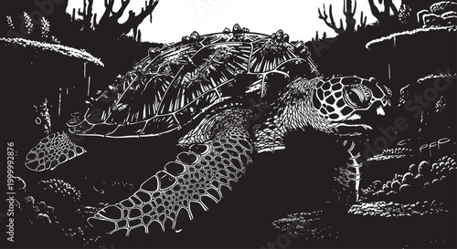 Black and white vector crocodile, reptile illustration, wildlife graphic, zoo animal design