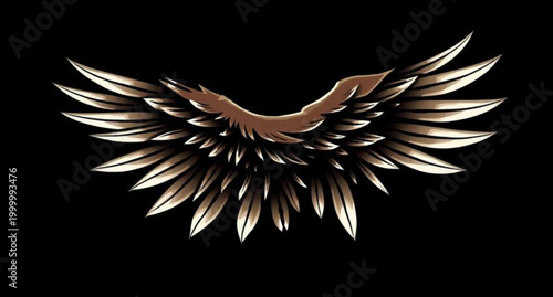 Black eagle wings vector illustration featuring a silhouette feather design for a flying bird tattoo or angel symbol