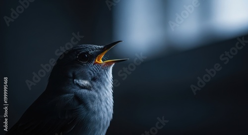 Bird Singing Close Up Dark Mood