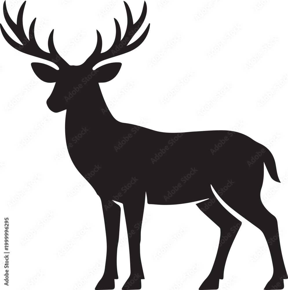 Fototapeta premium Silhouette of deer with large antlers standing Vector