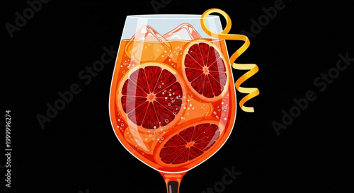 Refreshing Aperol Spritz cocktail with blood orange slices and ice perfect for summer drinks and bar menus isolated on black