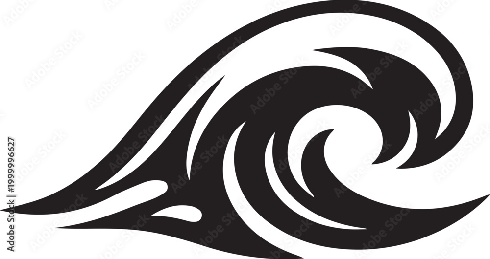 Fototapeta premium Black stylized wave and leaf design illustration Vector