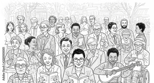 Diverse Group of People Gathered Together in an Outdoor Setting.