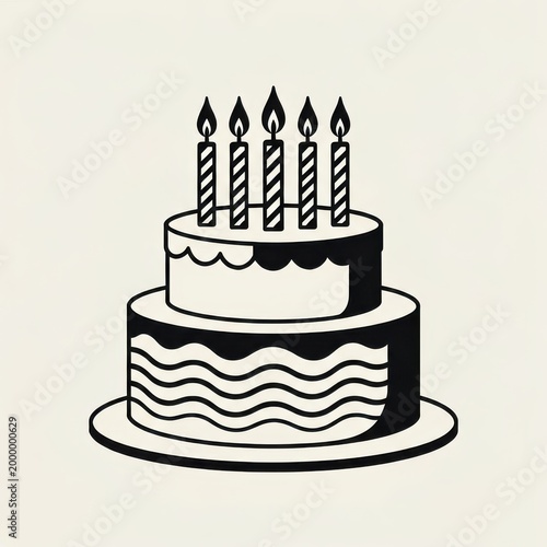 Two-Tier Birthday Cake with Five Lit Candles