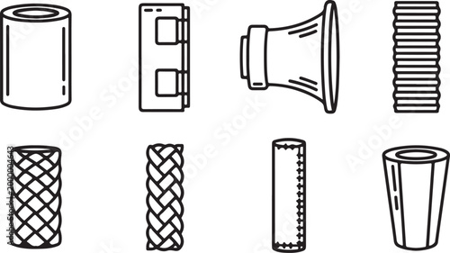 Simple line art icons of household appliances set Vector