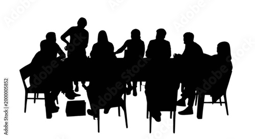 People meeting around a table discussion isolated on transparent background, Vector