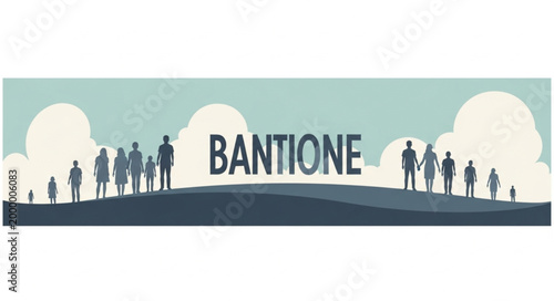 Diverse group of people standing on a hill with clouds in the background.