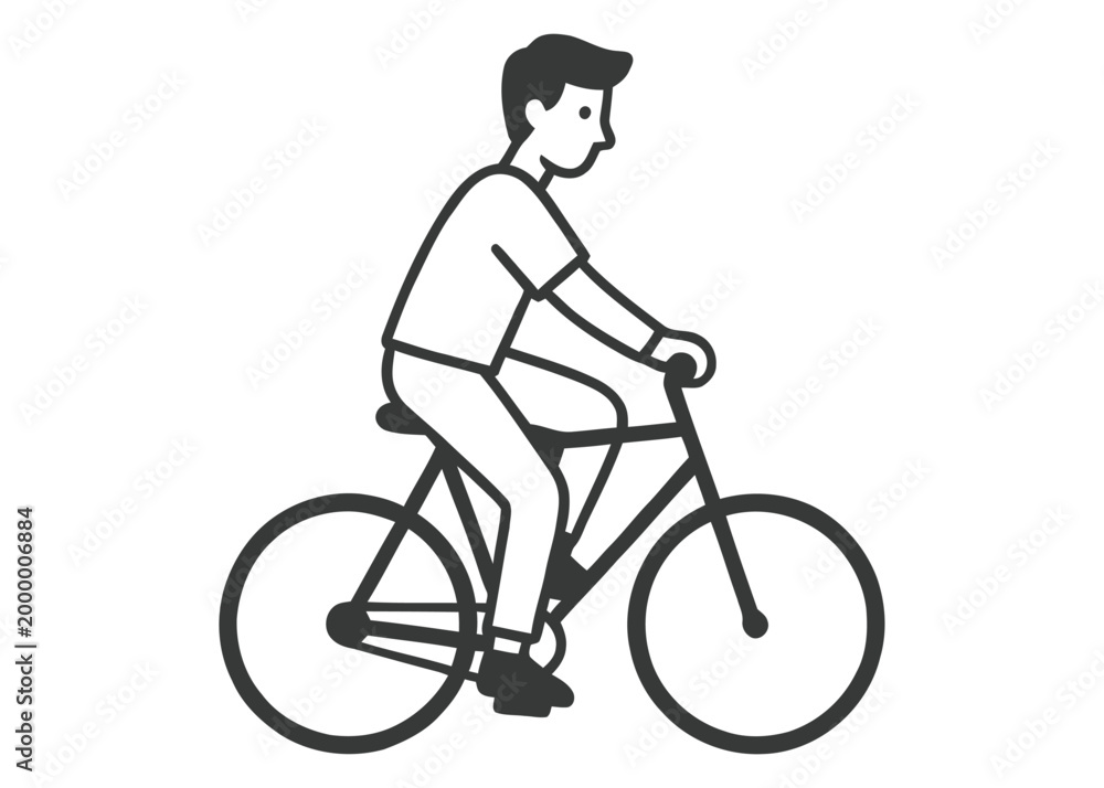 Obraz premium Man Riding Bicycle, Simple Line Art Style, Outdoor Activity