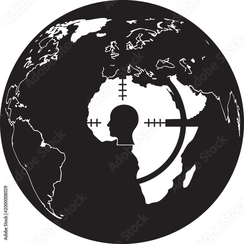 Global targeting, world map, crosshair, silhouette, international relations