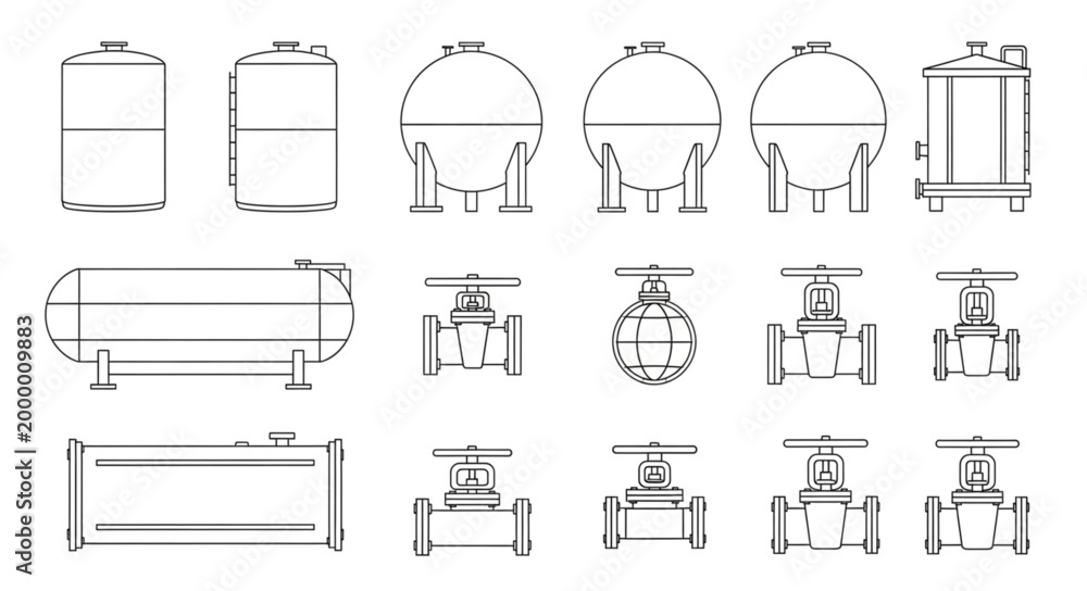 Εκτύπωση καμβά Industrial equipment schematic drawings of tanks and valves.