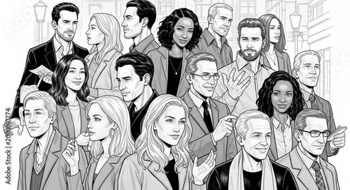 Diverse Group of Professionals Posed Together in a Studio Setting.