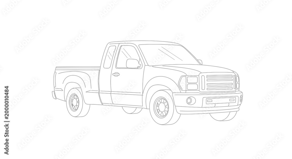 Obraz premium Pickup Truck Outline Drawing, Simple Vehicle Illustration, Clean Line Art Design