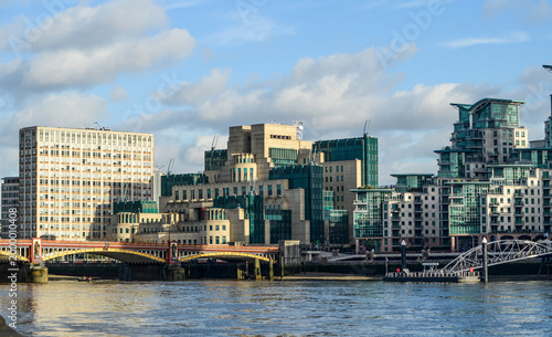 MI6 headquarters and Vauxhall Bridge on River Thames in London