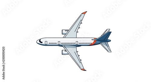 Modern Jet Airliner Flying Isolated White Background, Top View