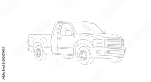 Pickup Truck Outline Drawing, Simple Vehicle Illustration, Clean Line Art Design