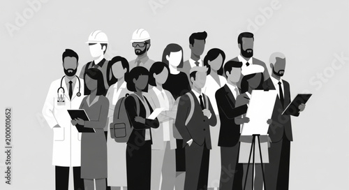 Diverse group of professionals standing.