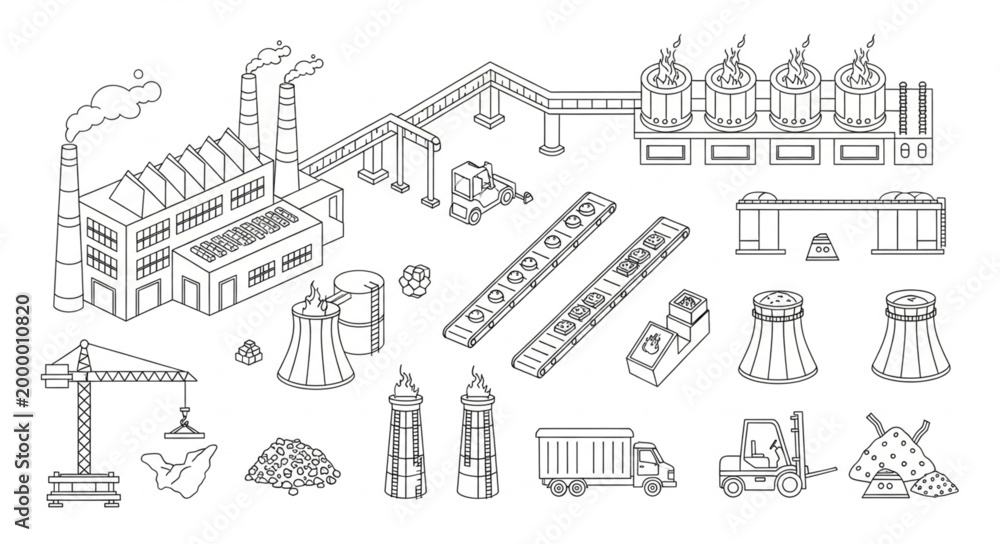 Fototapeta premium Industrial factory and manufacturing elements illustration.