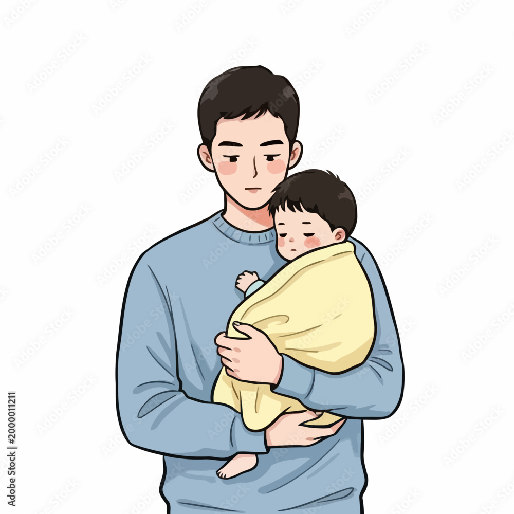Obraz premium A man holding a sleeping baby.