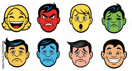 Diverse Human Emotions Expressed Through Cartoon Faces.
