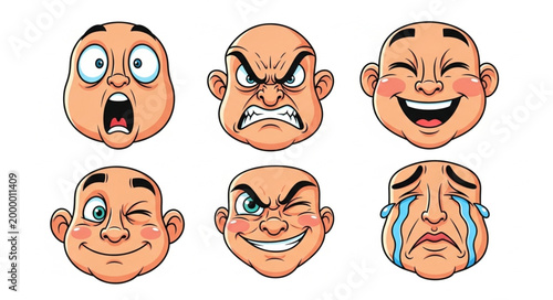 Diverse Human Emotions Expressed Through Cartoon Faces.
