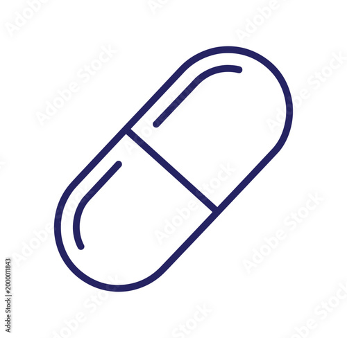 Simple blue outline of a medicine capsule, isolated on white