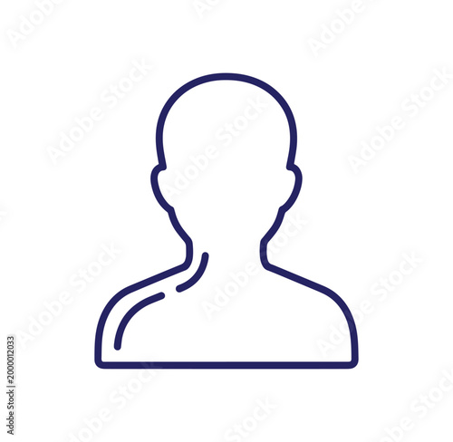 Simple outline icon of a person's head and shoulders, vector graphic