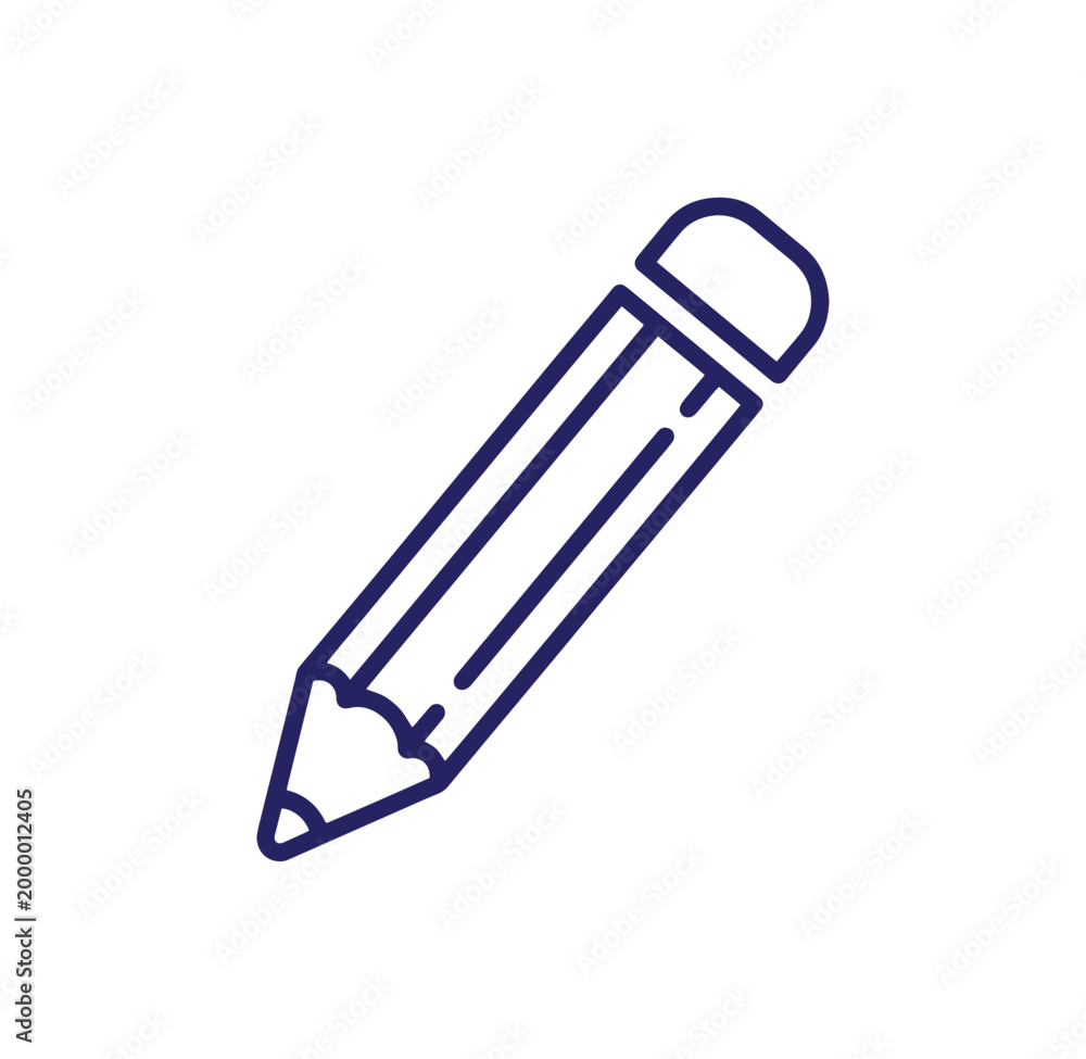 Fototapeta premium Simple dark blue line drawing of a pencil on a white background