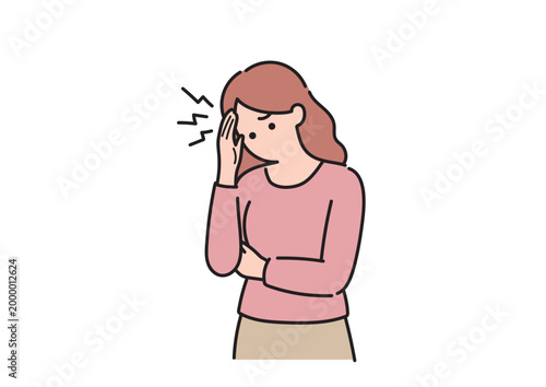 頭痛やストレスで体調不良の女性のイラスト 悩む 疲れ ベクター