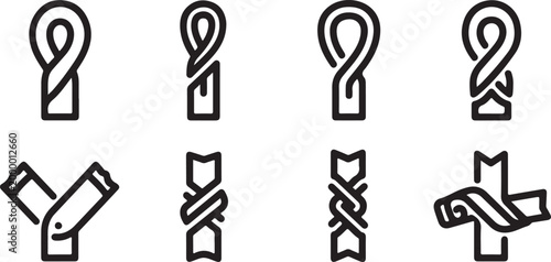 Black line icons set of number two and letter m in thin style Vector