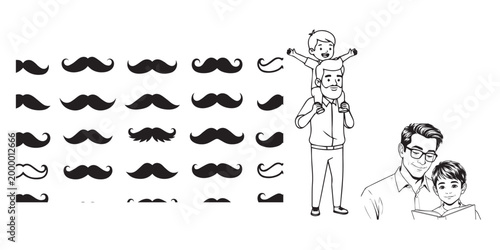 Vintage illustration of mustaches and people with facial hair
