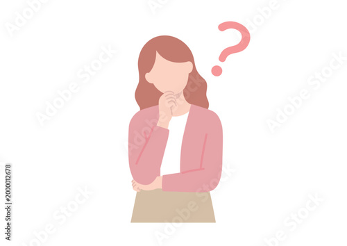 疑問を持って考える女性のイラスト 悩む フラットデザイン ベクター
