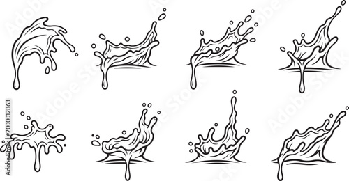 Cartoon rhinoceros walking and running line drawings set Vector