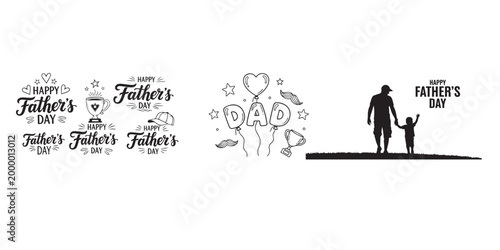 Father's day graphic designs typography and silhouette illustrations