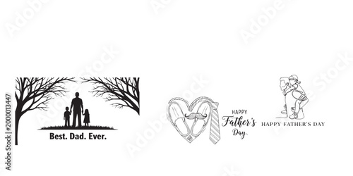 Black and white sketch of a family with a statue and trees