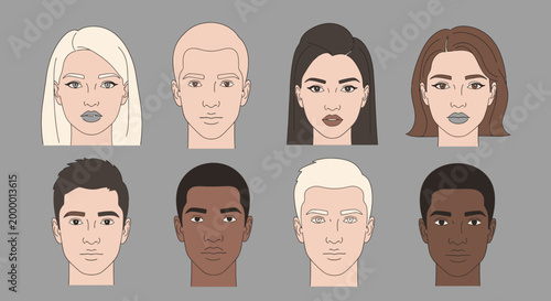 Collection of diverse people portrait icons with various skin tones