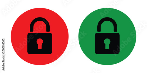 Red locked and green locked icons in circles for web security and data protection status indicator graphics.