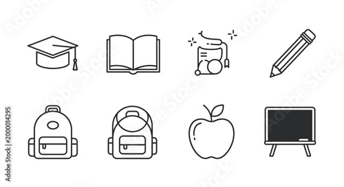 Educational icons representing learning and school supplies in a modern minimalist style