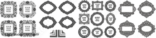 Set of decorative frames Elegant vector element for design in Eastern style, place for text. Floral black and gray frames. Lace illustration for invitations and greeting cards, vector isolated on whit