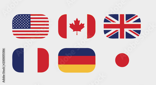 Illustrated flags of various countries on a plain background for international themes